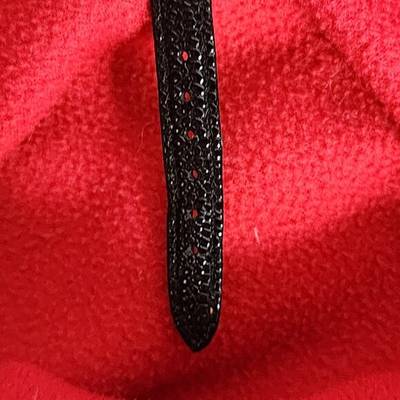 SKC Black Gold Tone Genuine Leather Embossed Strap Diamond Quartz SS Back Watch - Picture 9 of 16